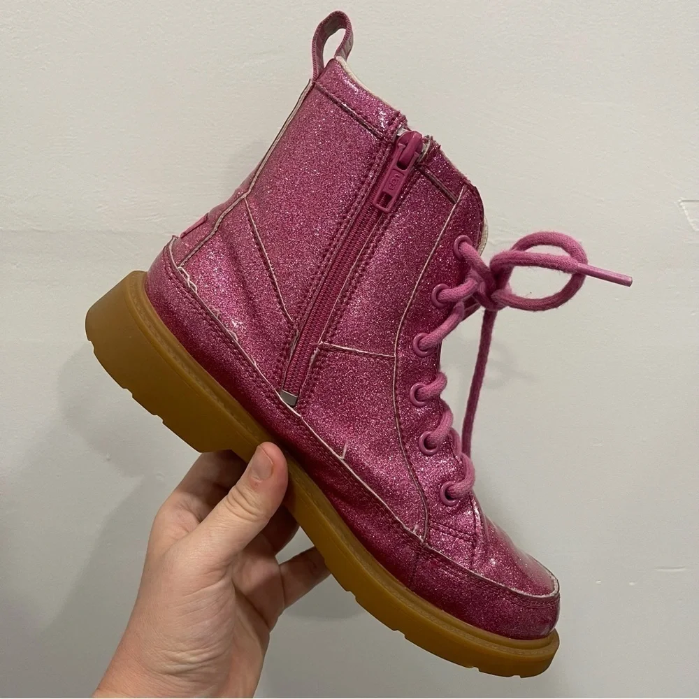 Ugg Robley Kids Pink Glitter Lace-Up Boots Size 4
